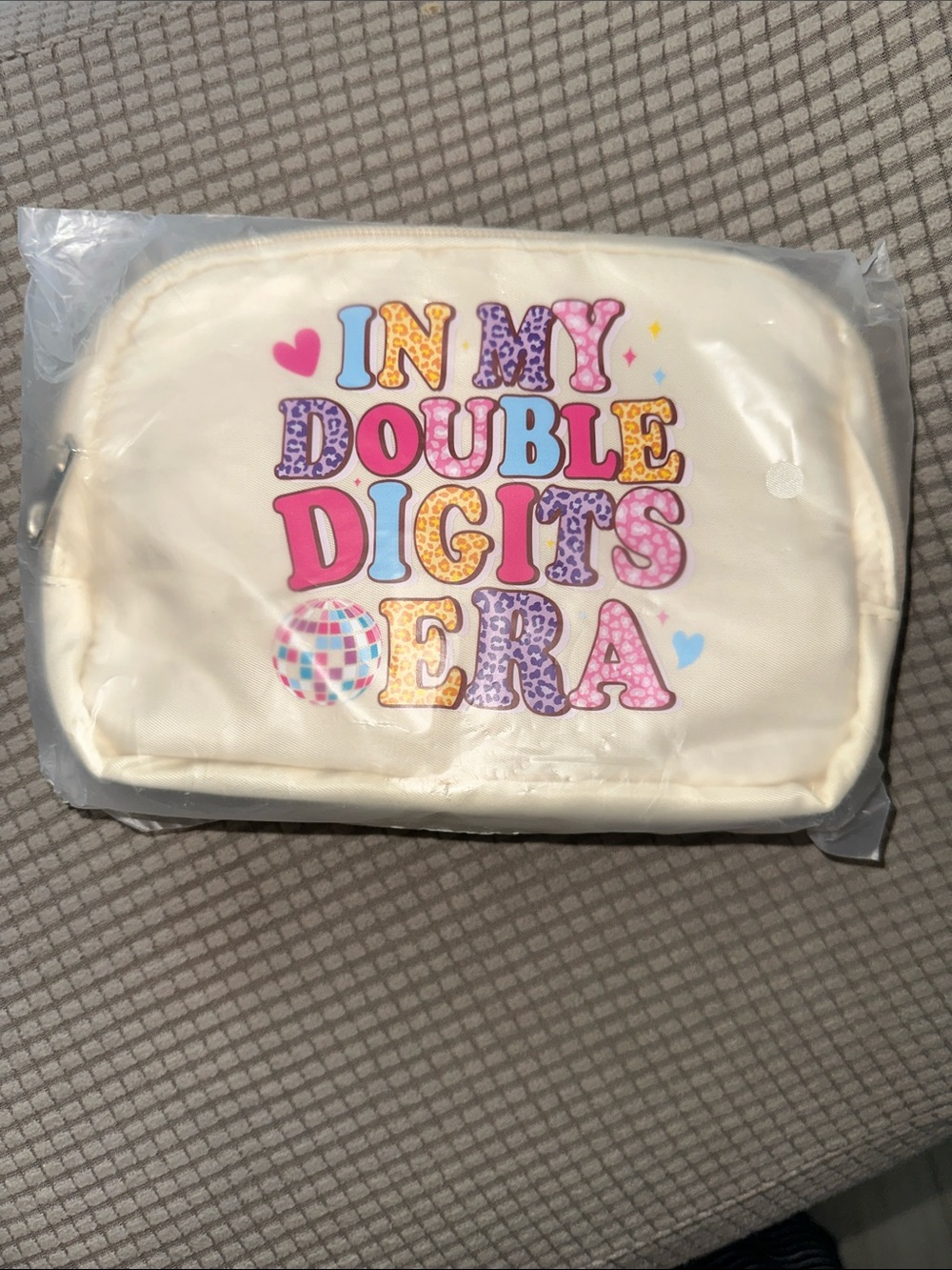 NEW In My Double Digits Era fanny pack, waist bag, cream  graphic print